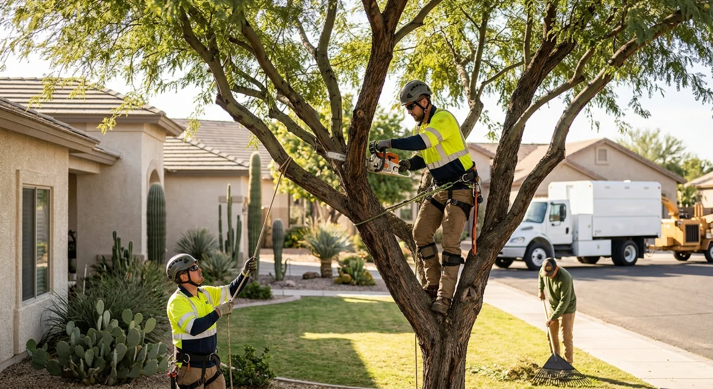 Crew performing careful brush removal along a Buckeye residential property line