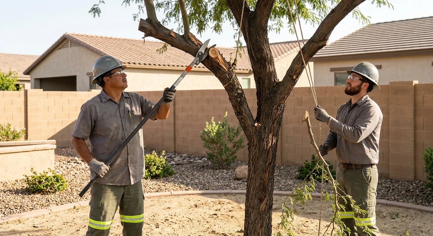 Crew assessing a hazardous tree before removal pricing