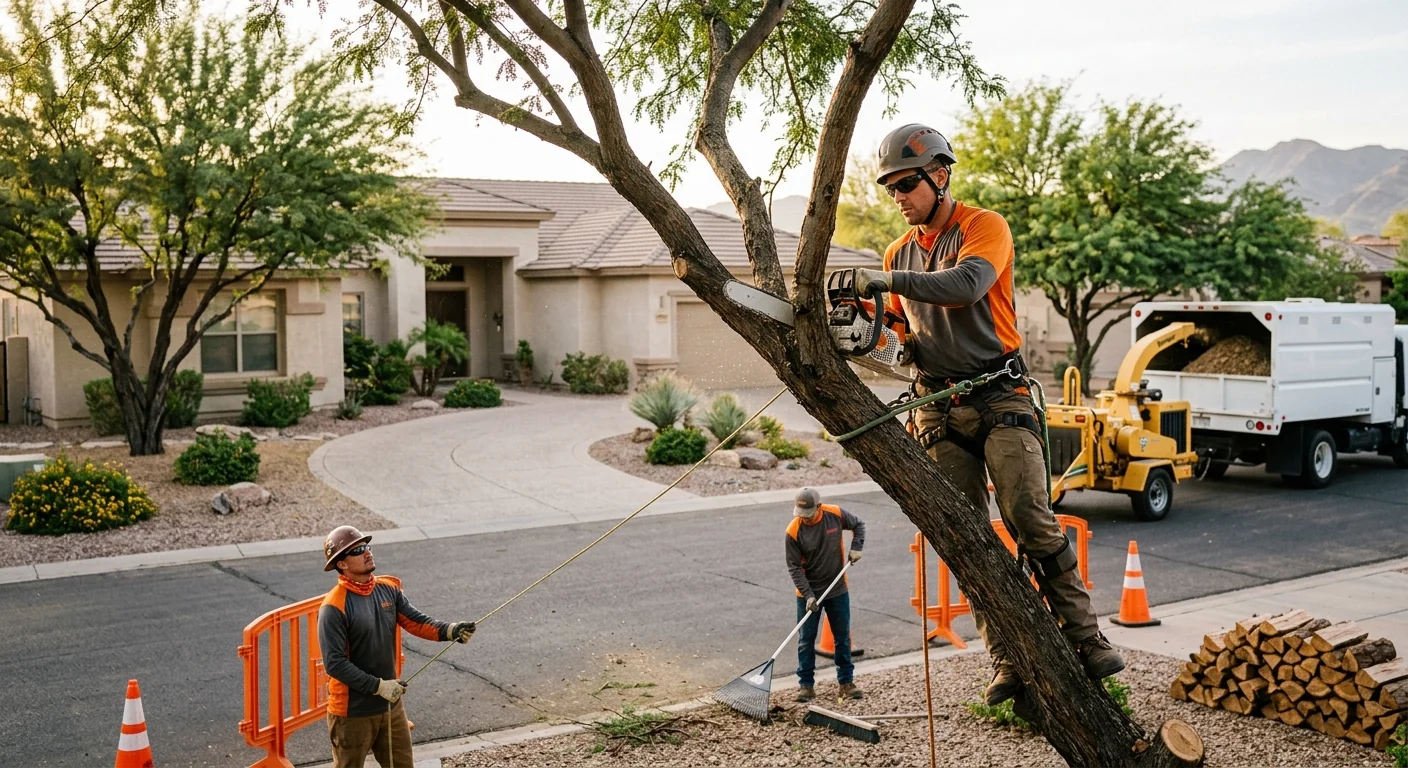 Steel cable installed between two leaders to stabilize a mature tree