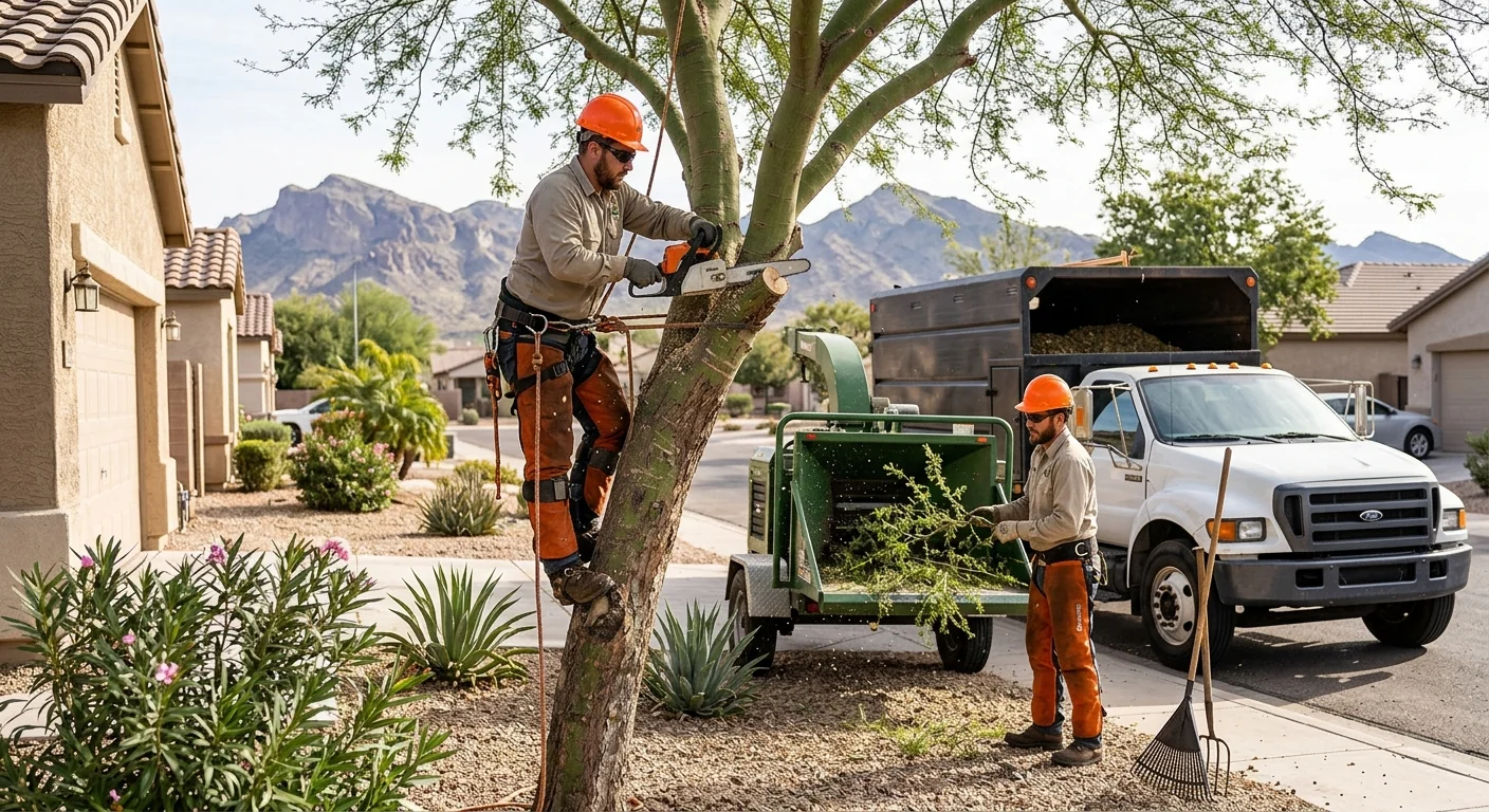 Crew tensioning bracing hardware in a Buckeye backyard