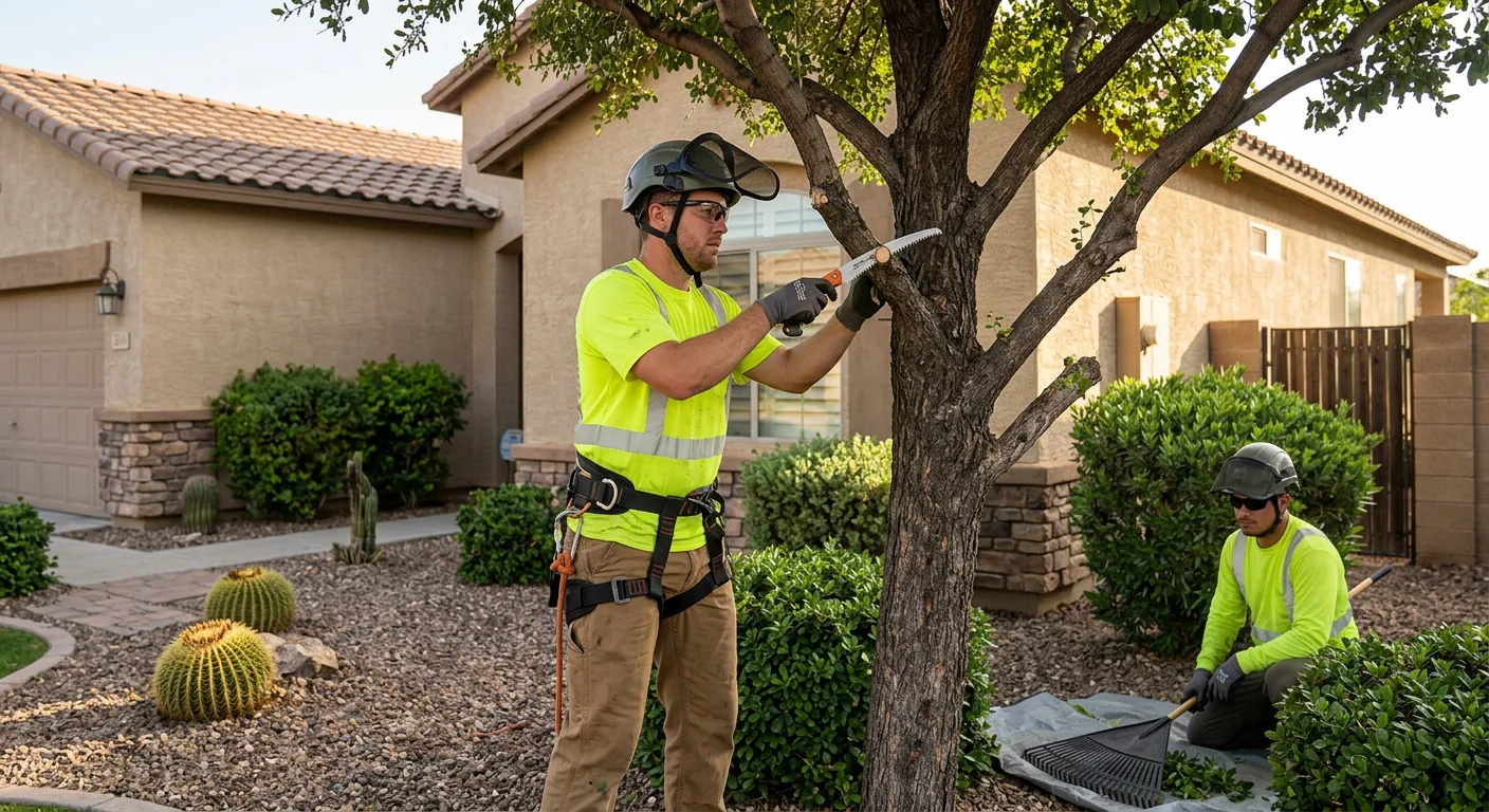 Arborist checking sapling placement and staking during tree planting service
