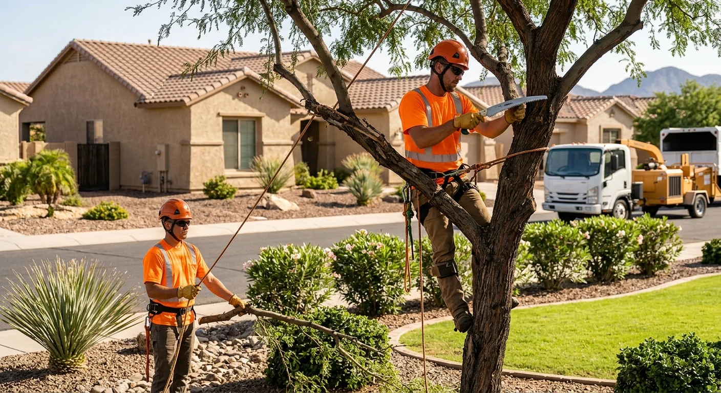 Arborist recording tree measurements on a Buckeye property