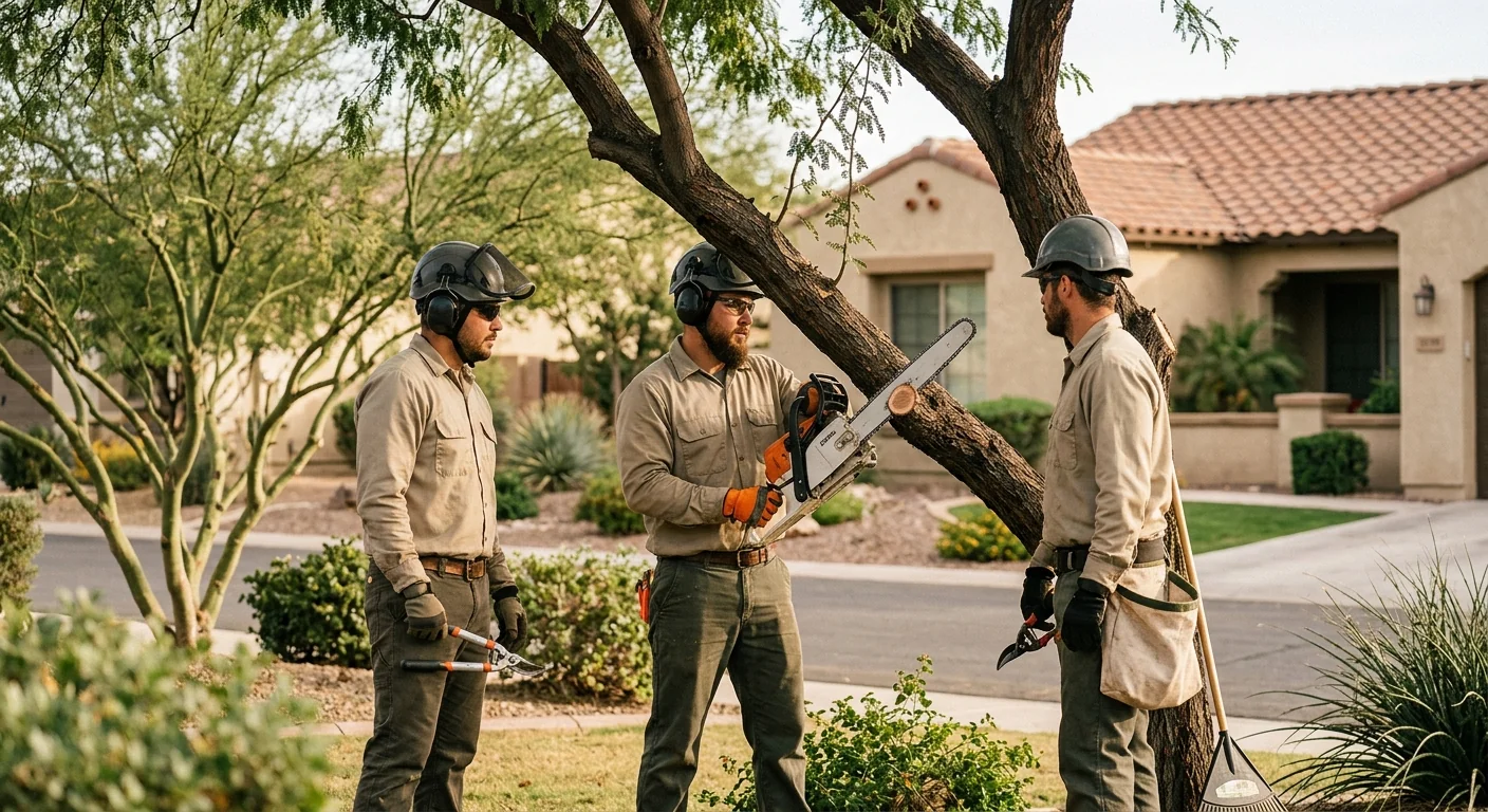 Arborist making a clean collar cut during tree trimming